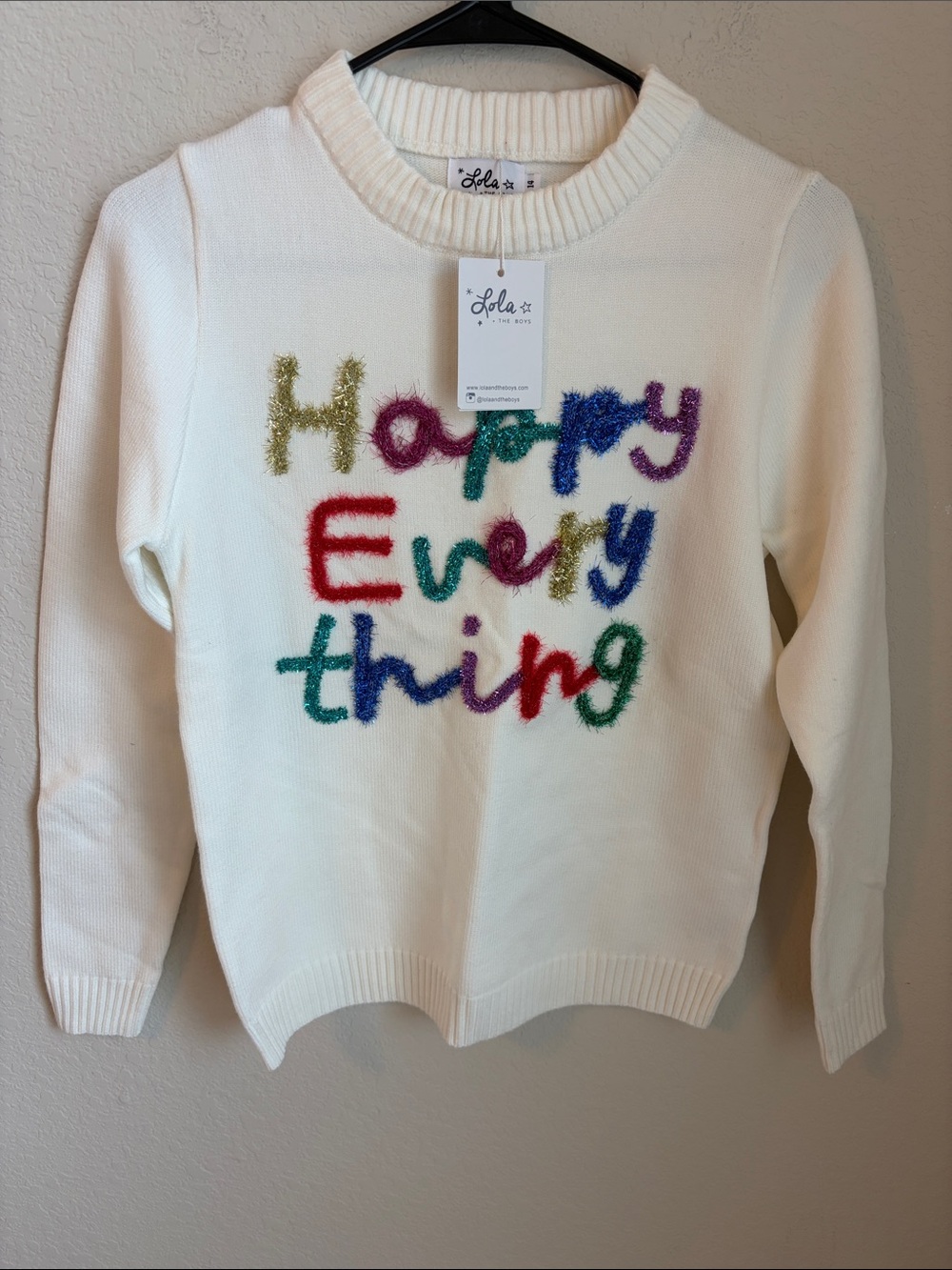 Lola and the Boys White 'Happy Everything' Crewneck Sweater